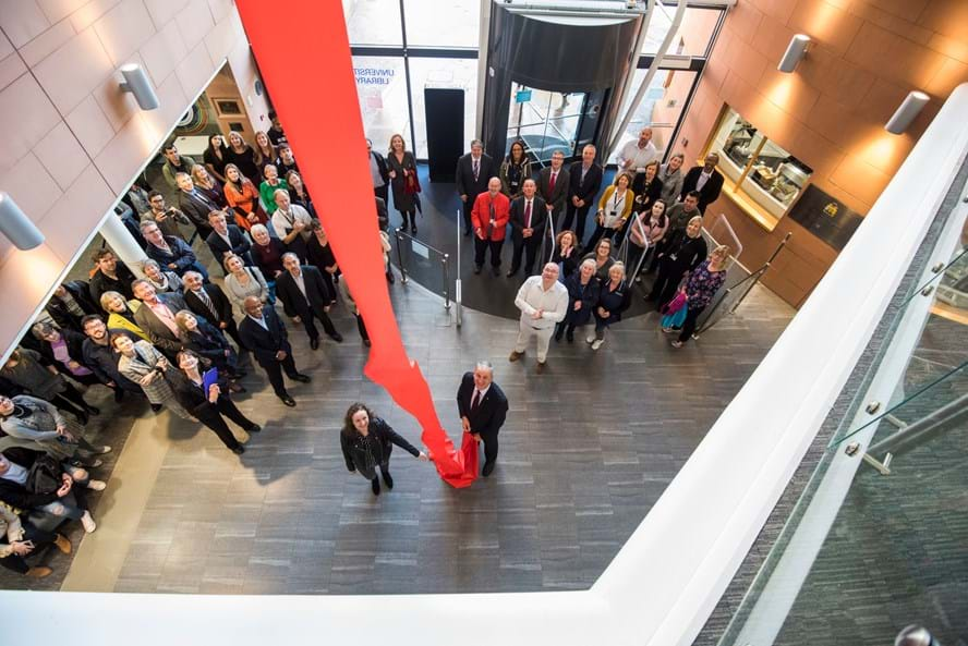 Still from Library opening event with the Principal, Victoria Ryan and staff