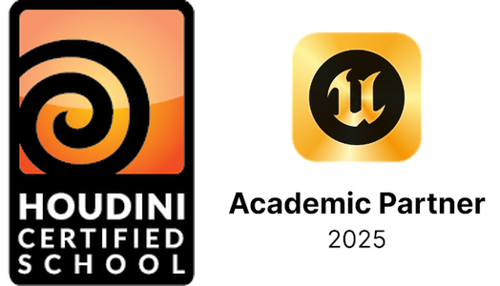 Logos of Houdini Certified School and Unreal Engine Academic Partner